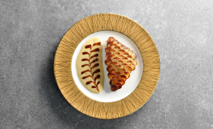 Fish Fillet with Potato Scales, Orange Noilly Prat Sauce